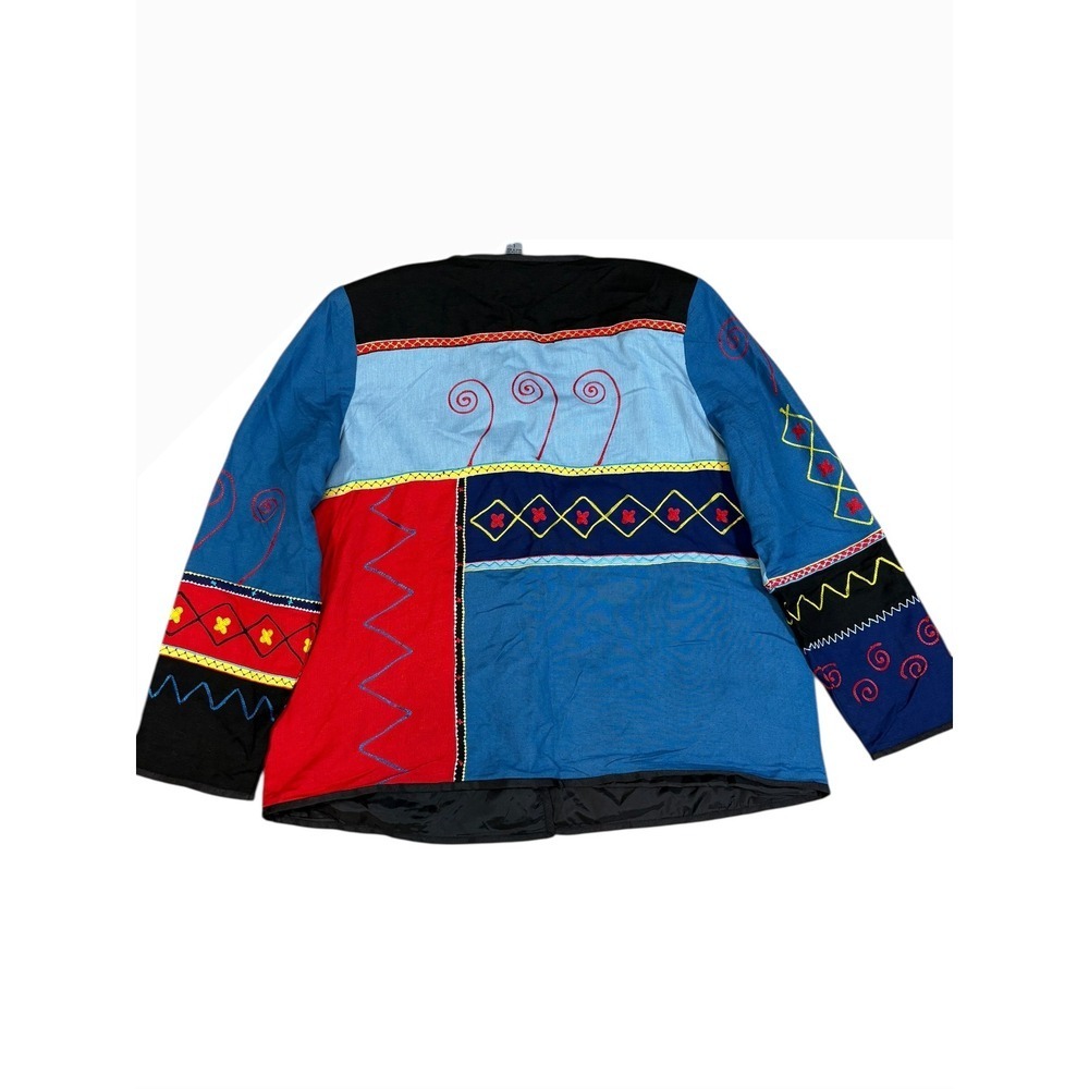 Indigo Moon Patchwork Jacket Colorful Embroidered V-Neck Button Front vintage - Picture 2 of 10